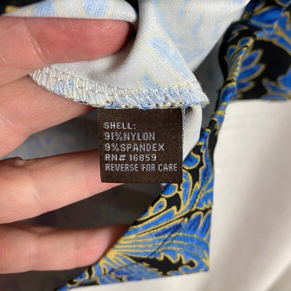 J.McLaughlin Black&Blue Leaf Print Catalina Cloth 3/4 Sleeve Blouse Sz.L - Picture 11 of 12